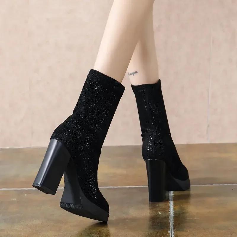 Booties Very High Heels Women's Ankle Boots Heeled Waterproof Winter 2024 Pu Designer Luxury New In Female Short Shoes Footwear