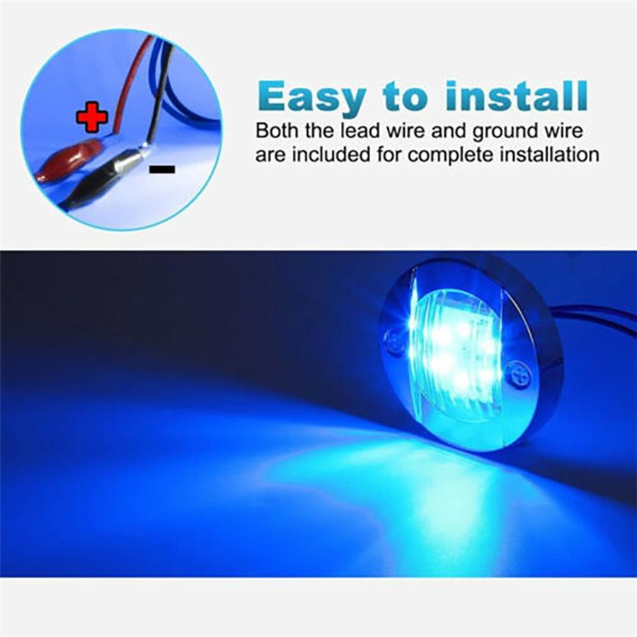 New 4Pcs Round Marine Boat LED Stern Light Blue Cabin Deck Courtesy Light Waterproof