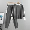 2026 Autumn Runway 2 Pieces Set Knitted Long Sleeve Pullovers Sweater Casual Patchwork Fashio Jumper Tops and Pants Suits Spring