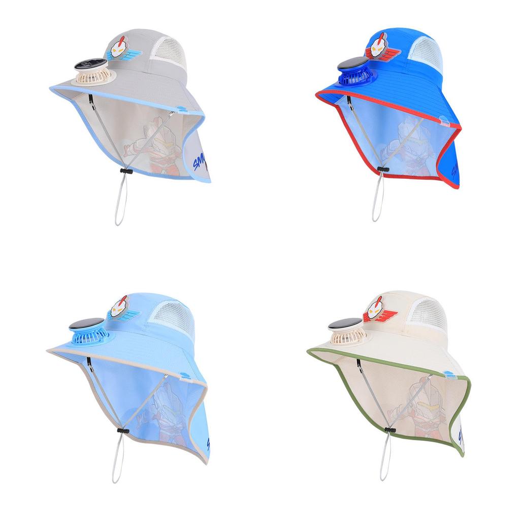 Ultraman Kids Summer Sun Hat With Fan And Wide Brim For Outdoor Protection