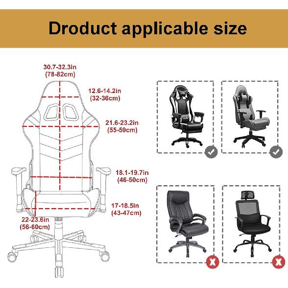 Gaming Chair Cover - Stretchable Machine Washable Fabric Computer Chair Seat Slipcovers Fits Most Office/PC Chairs & Racing Style Seats,Gray