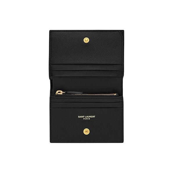 Saint Laurent Ysl Cassandre Double Fold Gold Logo Textured Quilted Leather Card Holder Wallet Women Wallet Black 530841-BOWA1-1000