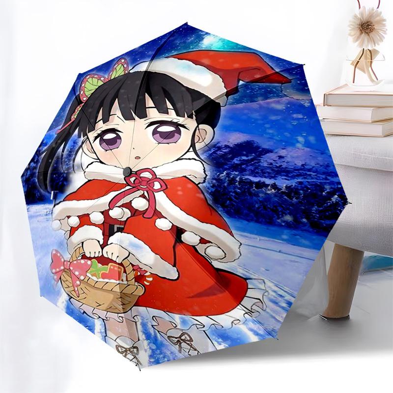 

1pc Christmas Santa Girl with Butterfly Hair Clip - Automatic Opening Umbrella, Portable 3-Fold Design, 8-Bone Iron Frame, Outdoor, Festive Gift for F