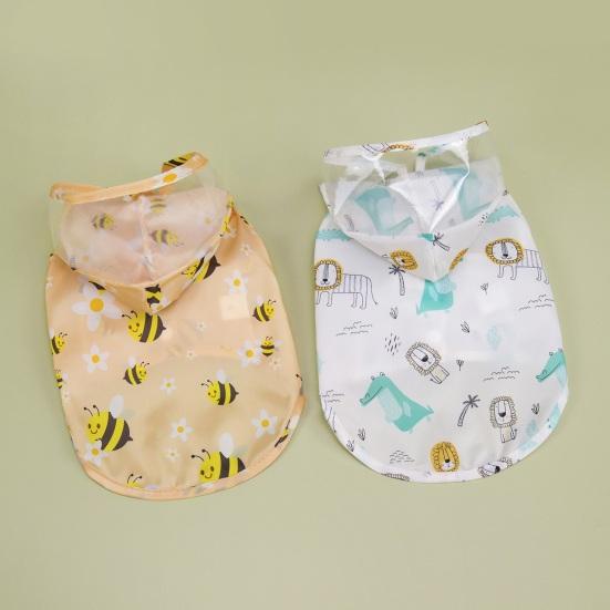 Dog Raincoat Cartoon Print Hooded Dog Rain Jacket with Leash Ring for Small Dogs Waterproof Pet Poncho with 2 Legs