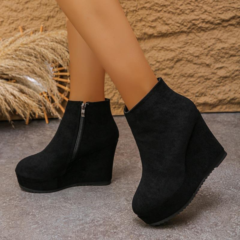 Botine cu Toc Pană Femei Toamnă Nouă Vârf Rotund Fermoar Lateral Platformă Antiderapant Rezistente la Uzură Tocuri Înalte