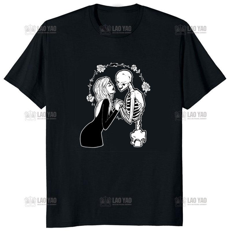 Vintage Death The Grim Reaper Kiss Gothic T Shirt Short Sleeve TShirt Japanese Harajuku Korean Tee Unisex Ropa Hombre