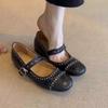 French gentle wind shallow mouth rivet Mary Jane 2025 new single shoes women's versatile flat bottom one word with ballet shoes