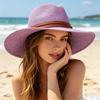 Summer Straw Hat Foldable Wide Brim Sun Hat with Faux Leather Strap Decor Adjustable Size Lightweight Outdoor Travel UV Protection Hat