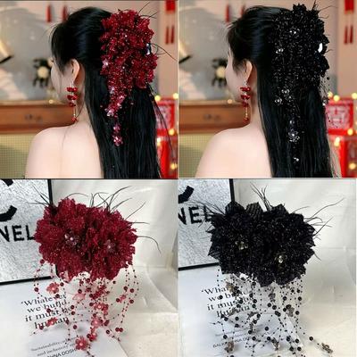 Flower Hairpin Grips Bead Tassel Shark Clip New Hair Clip  for Girls