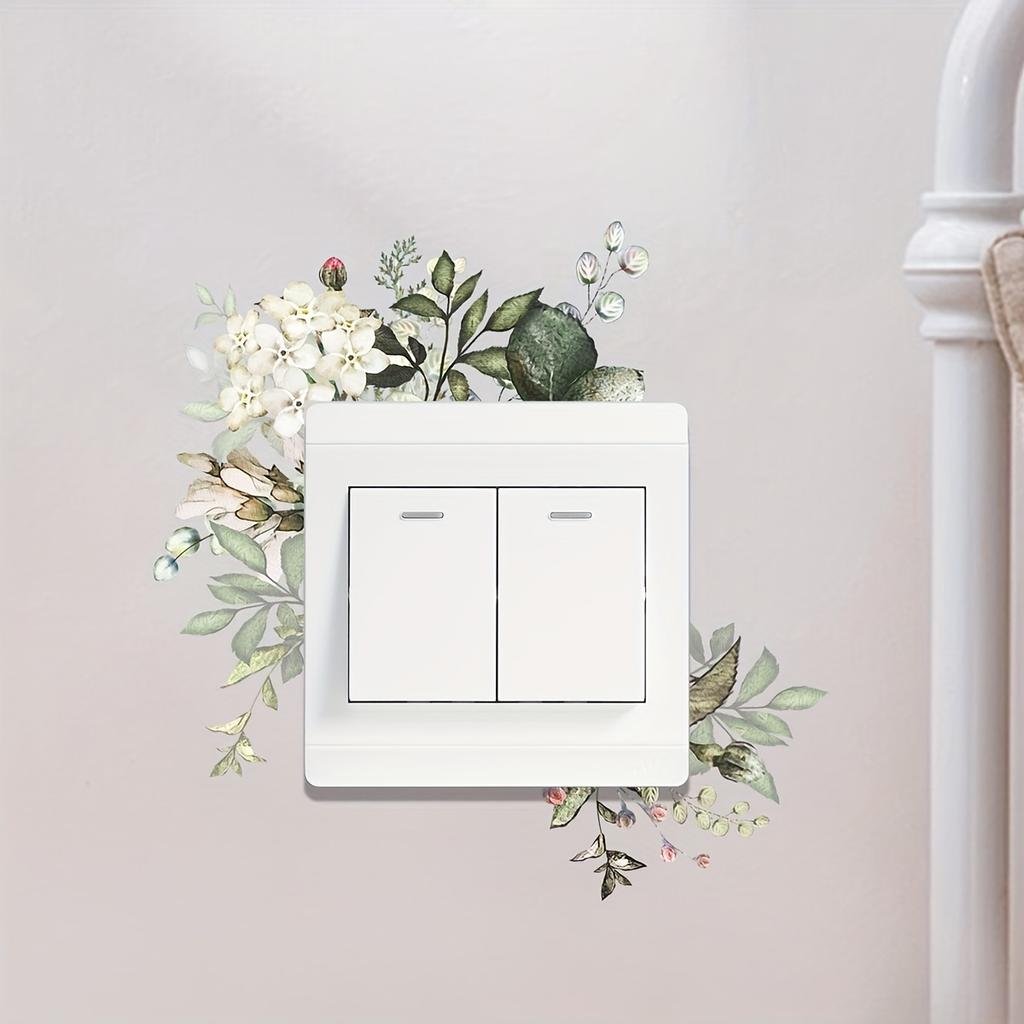 1Pc Art Wall Sticker, Flower Plant Self-Adhesive Waterproof Vinyl Wall Stickers, Bathroom Living Room Home Decorative Removable Switch Stickers