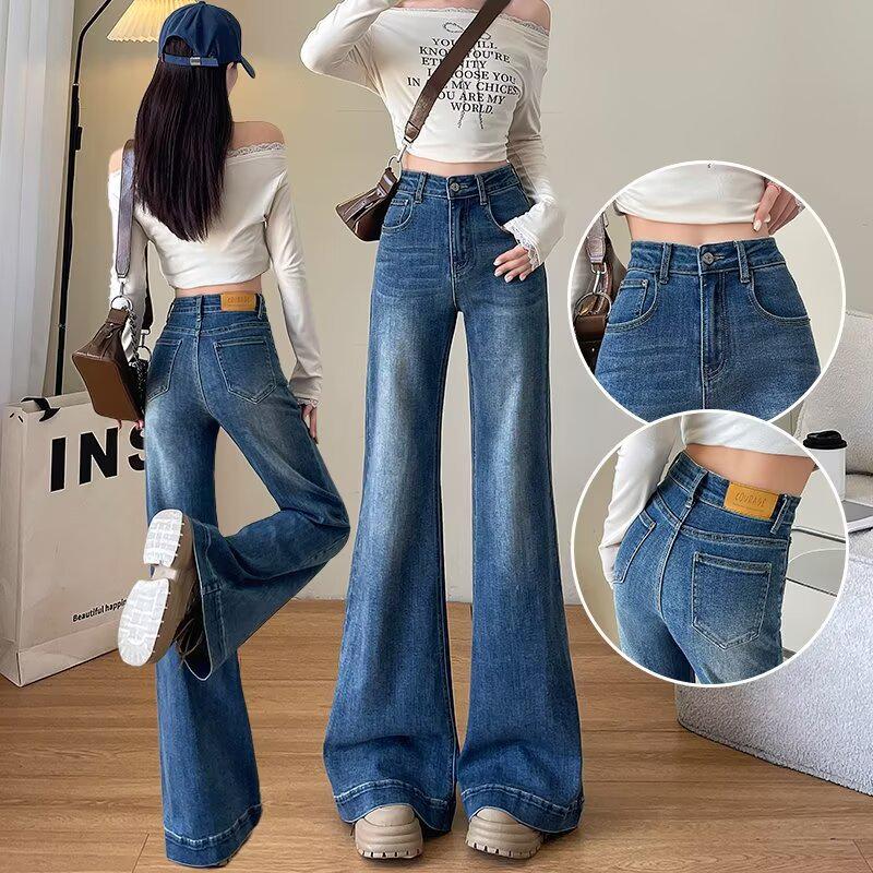 

Women s Blue Flare Jeans High-Waist Wide-Leg Slimming Pants for Spring and Autumn 2025 S: Height 155-165CM (75-90 lbs)