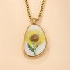 Stainless Steel Gold Plated Bamboo Chain Vintage Elegant Preserved Flower Necklace Cast Geometric Dried Flower Epoxy Pendant