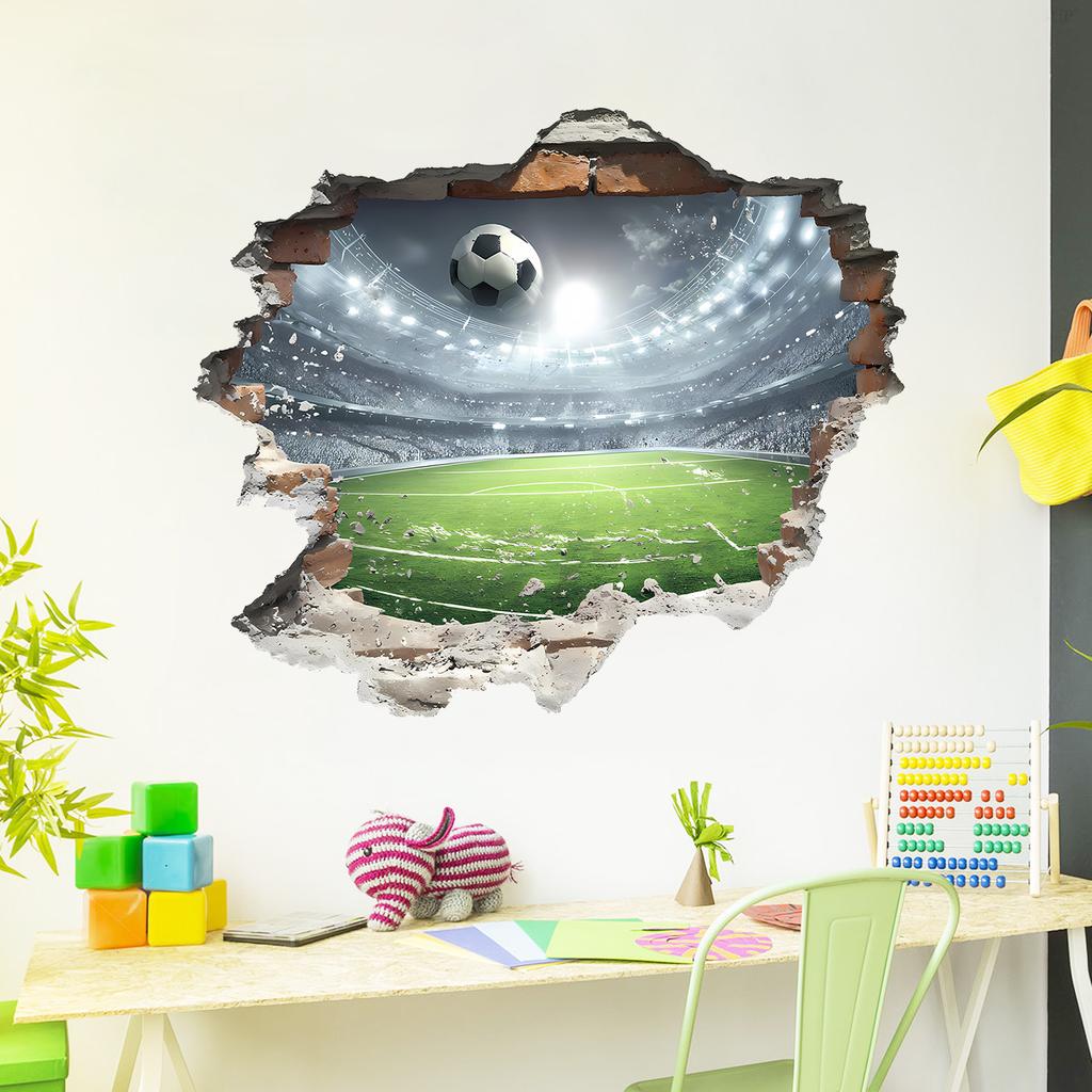 Self Adhesive Wall Sticker 3D Soccer Field Creative Design for Kids Room Bedroom Background Decor