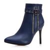 Womens Pointed Toe Stiletto Ankle Boots Side Zip Belt Buckle Short Winter Fashion Plus Size 34-50