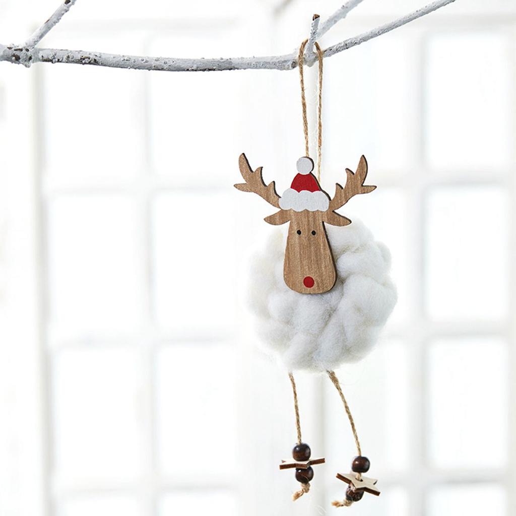Antler Deer Santa Claus Wool Felt Ornaments Wooden Elk Christmas Tree Decoration Hanging Pendant