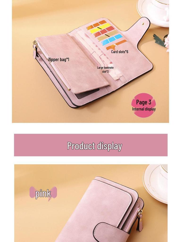 High-End Ladies Tri-Fold Wallet: Frosted PU, Multi-Card Slots, Coin Purse