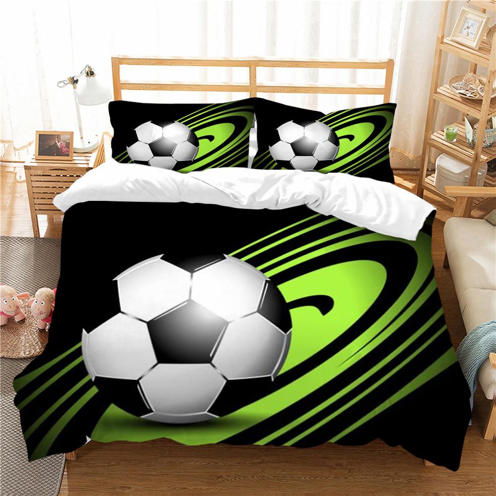 Bettwäsche-Set für Zuhause, Fußball-Druck, gewaschenes Bettbezug-Set, weich, für junge Leute, atmungsaktives Bettwäsche-Set, bequem, weich, Polyester