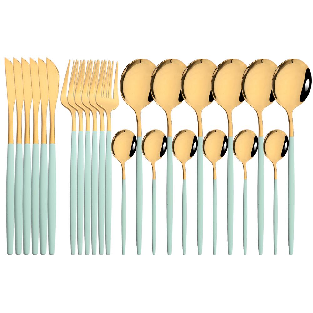 Rainbow Color 24Pcs Dinnerware Stainless Steel Cutlery Set for 6 People Knife Fork Spoon Western Tableware Silverware Set for Home Wedding