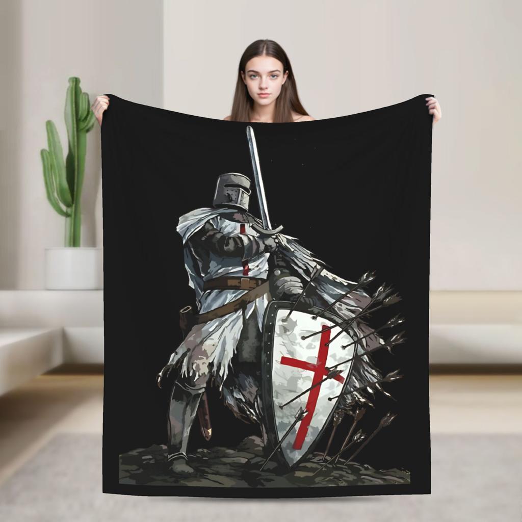 The Knights Templar with Templar Cross Blanket Soft Funny Plush Throw Blanket For Kids Bedroom Flannel Bedspread Bed Cover