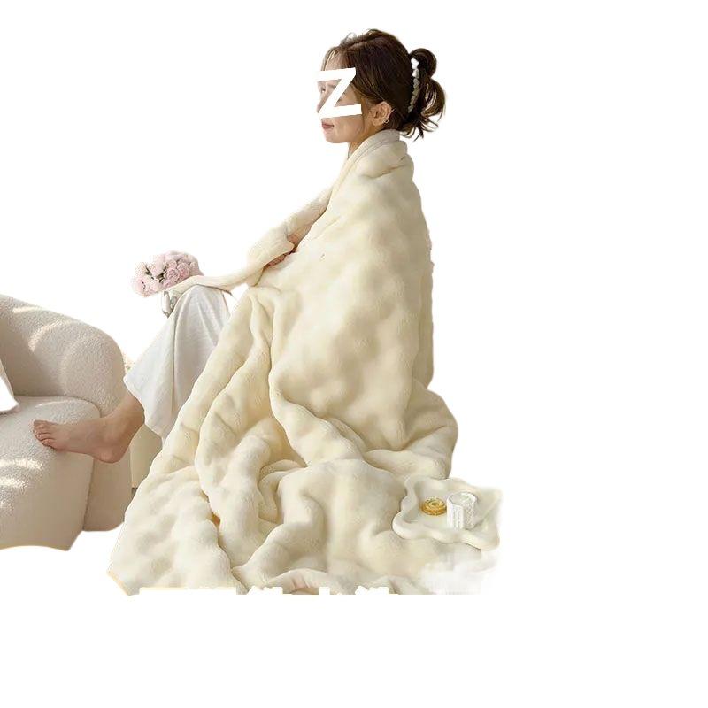 All-Season Coral Fleece Blanket for Office Naps and Sofa