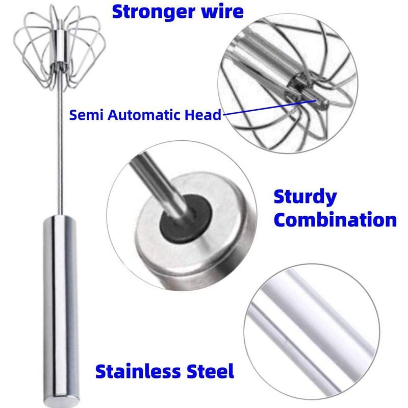 Semi-automatic Egg Beater Stainless Steel Egg Whisk Manual Hand Mixer Self Turning Egg Stirrer Kitchen Accessories Egg Tools