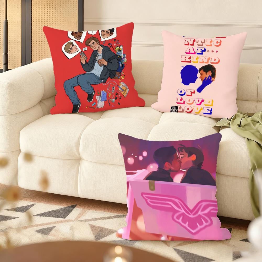 Love Simon Gay Movie Cushion Cover Silky Short Plush Home Sofa Cushion Cover - Invisible Zipper Home Decoration