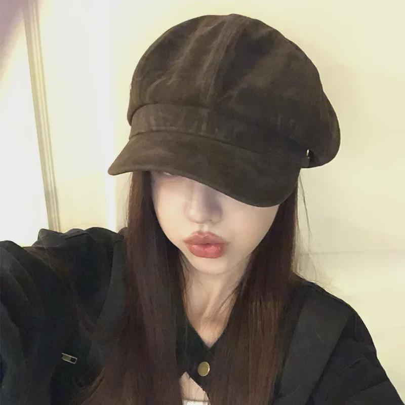 Damen Koreanischer Stil Samt Achteckige Schiebermütze - Retro & Elegant Herbst/Winter Baskenmütze