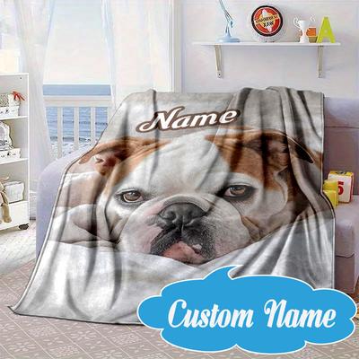 Custom Name Bulldog Comfortably Blanket Bed Sofa Blanket Flannel Blanket for Camping, Hiking, Picnic Essentials,gift for Fan Family