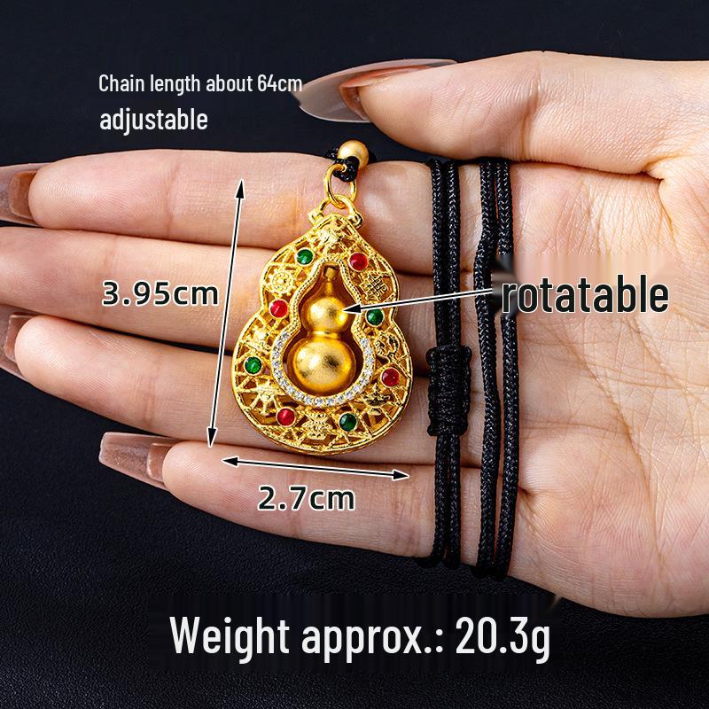 Vietnamese Gold Filigree Gourd Necklace: Rotatable, Long-Lasting, Trendy Retro Pendant