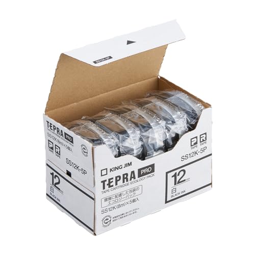 

King Jim SS12K-5P Tepra PRO Tape Cartridge, Eco Pack, 5 Pieces, 0.5 inches (12 mm), White Label/Black Character, Length 22.8 ft (8 m)