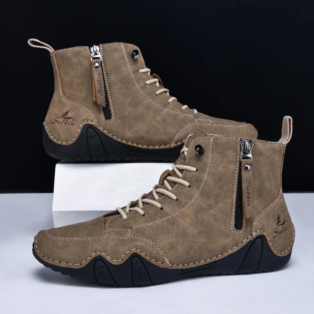 Designer Boots for Men Fashion Outdoor Casual Boot High Quality Handmade Leather Boots Side Zipper Ankle Boots Men High Top Boot