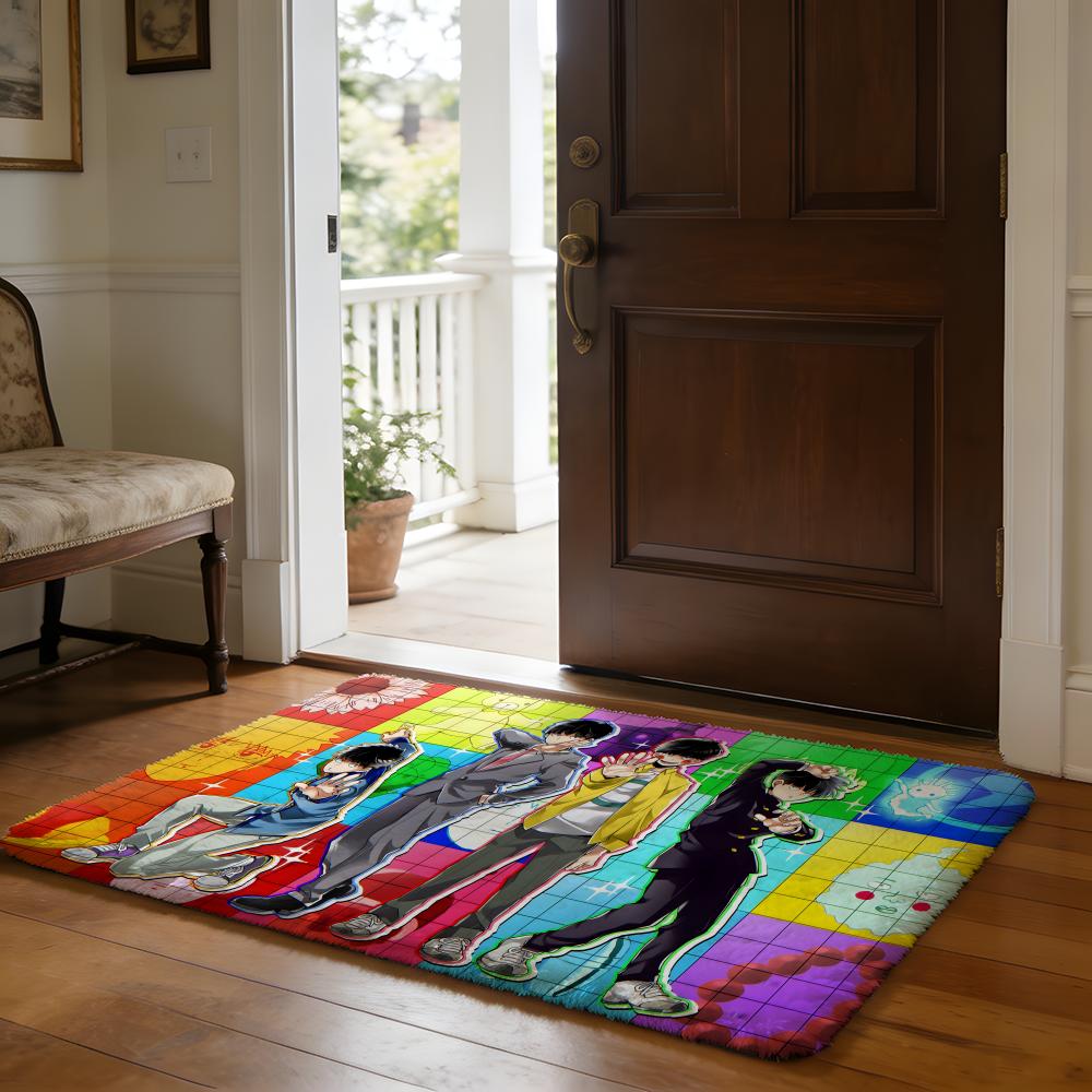 Hot Anime Fun MMob Psycho 100 Floor Mat Soft Flannel Absorbent Mat Non-Slip Rug Home Bedroom Bathroom