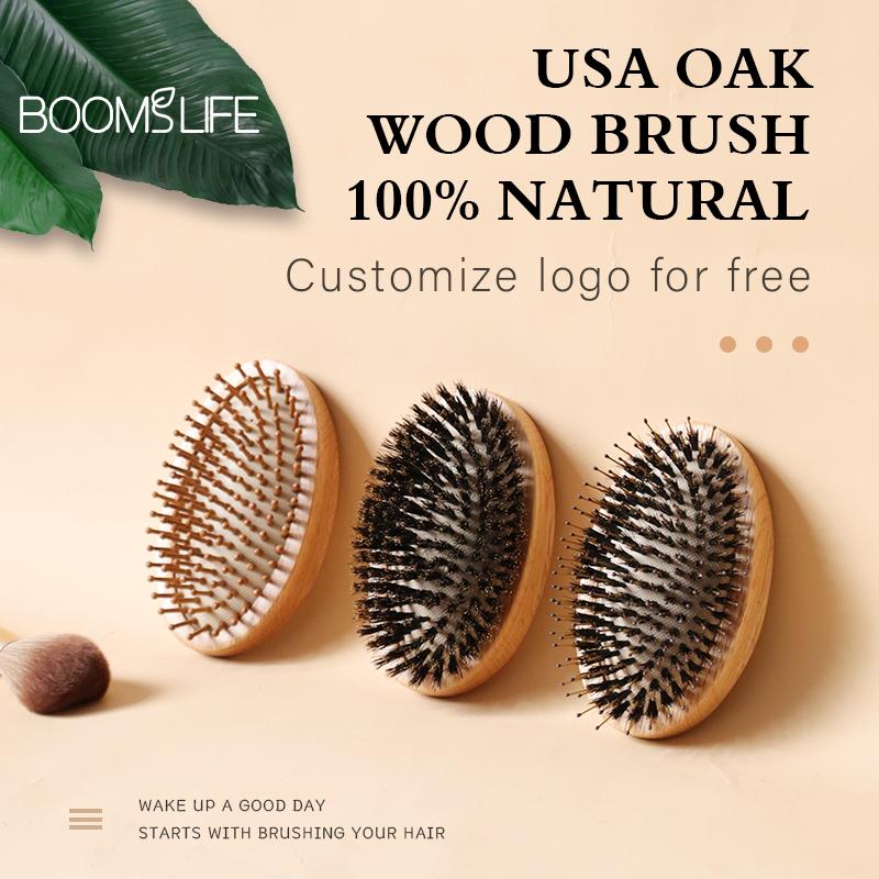 Oak Wood Hair Brush Soft Boar Bristle Nylon Needle Wooden Hair Airbag Brush Scalp Massage Wood Brush and Comb Without Handle