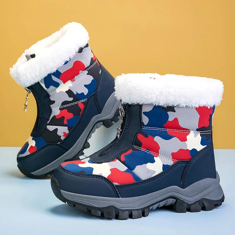 

Зимова спекотна мода, фліс, зручні дитячі зимові черевики на блискавці, тенденція на відкритому повітрі, універсальне тепле повсякденне спортивне взуття для хлопчиків 39 синій