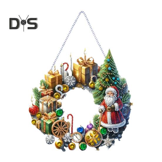 Christmas Rhinestone Pendant Hanging Santa Snowman Tree Ornament DIY Double Sided Rhinestone Art for Wall Door Window Fireplace Decor