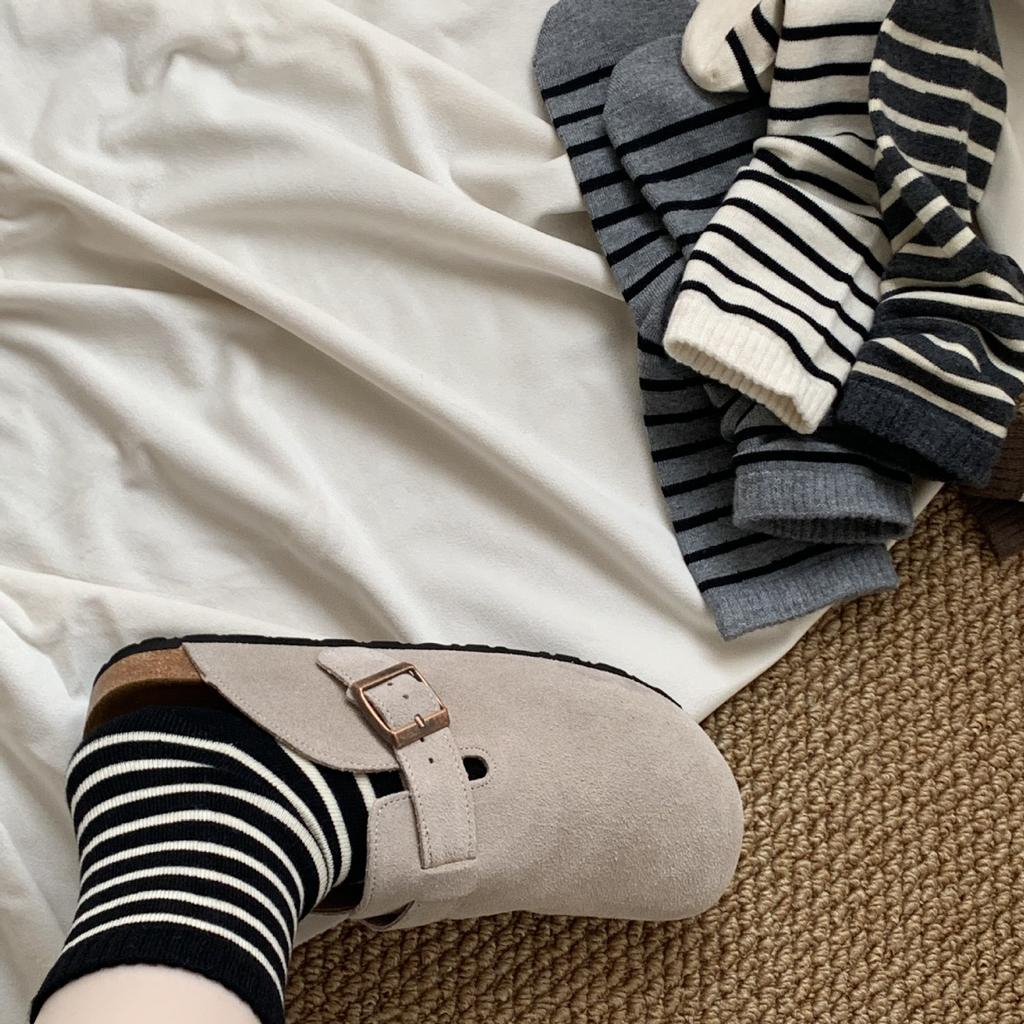 Boneless Wool Socks Mulberry Silk Straight Socks Maillard Striped Stacked Socks Single Needle Medium Tube Women'S Socks
