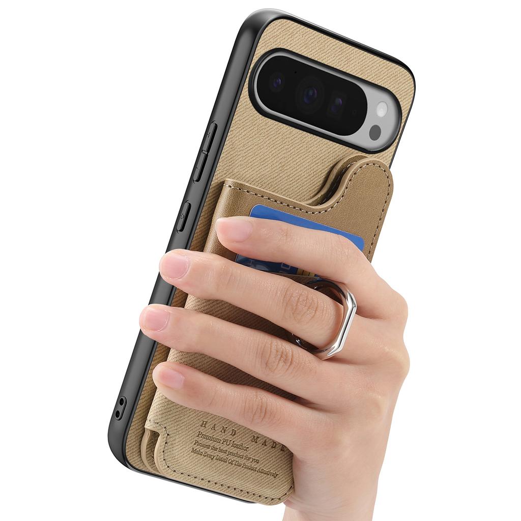 For Google Pixel 9 Pro XL/Google Pixel 10 Pro XL Case with Card Holder Kickstand Leather + TPU + PC Phone Cover