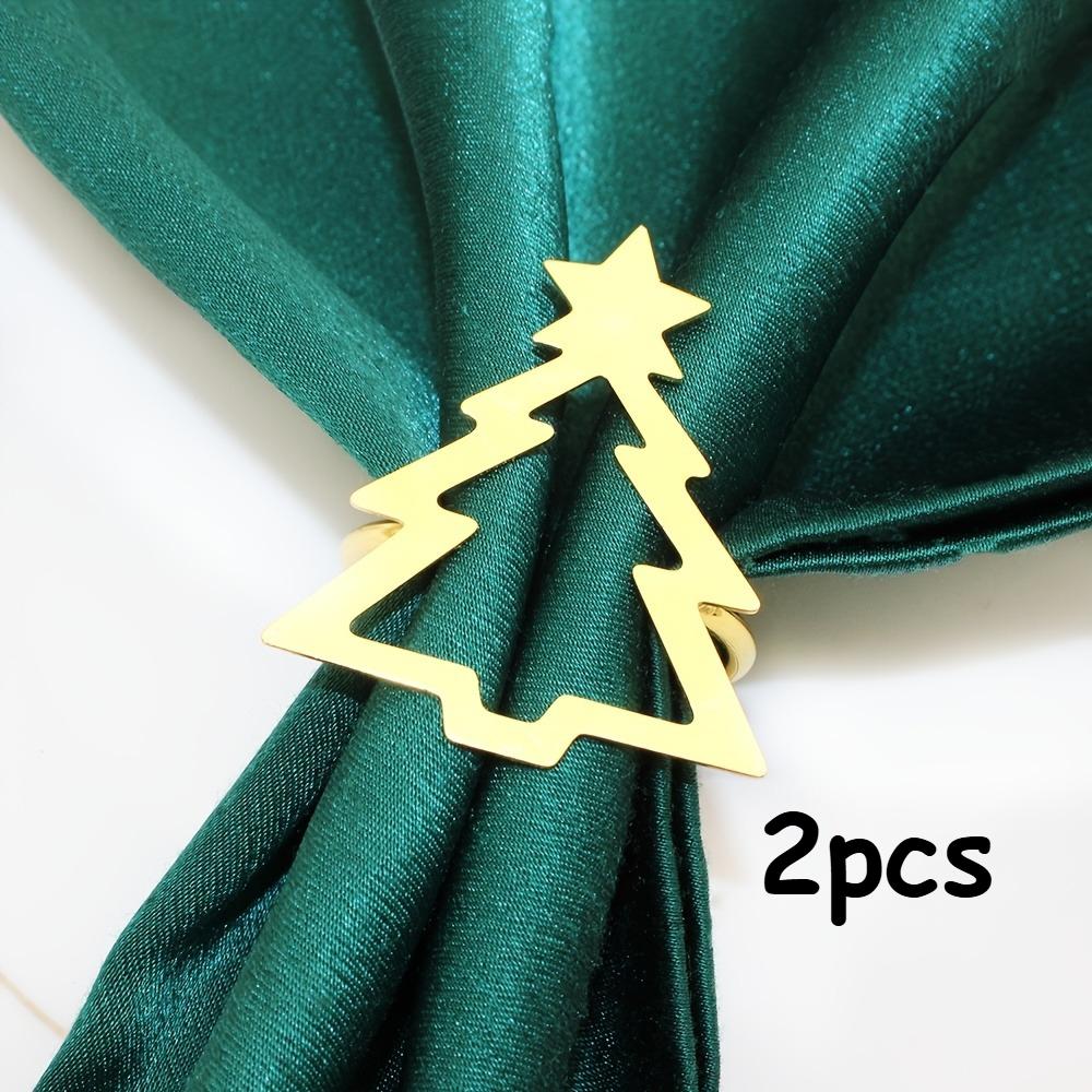 2pcs Hollow Christmas Tree Napkin Rings, Festive Table Decor Metal Napkin Holders in Golden Silvery, Party Table Accessories