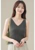 Women's V-Neck Cashmere Spaghetti Strap Vest - Warm Ribbed Sleeveless Base Layer for Autumn/Winter.