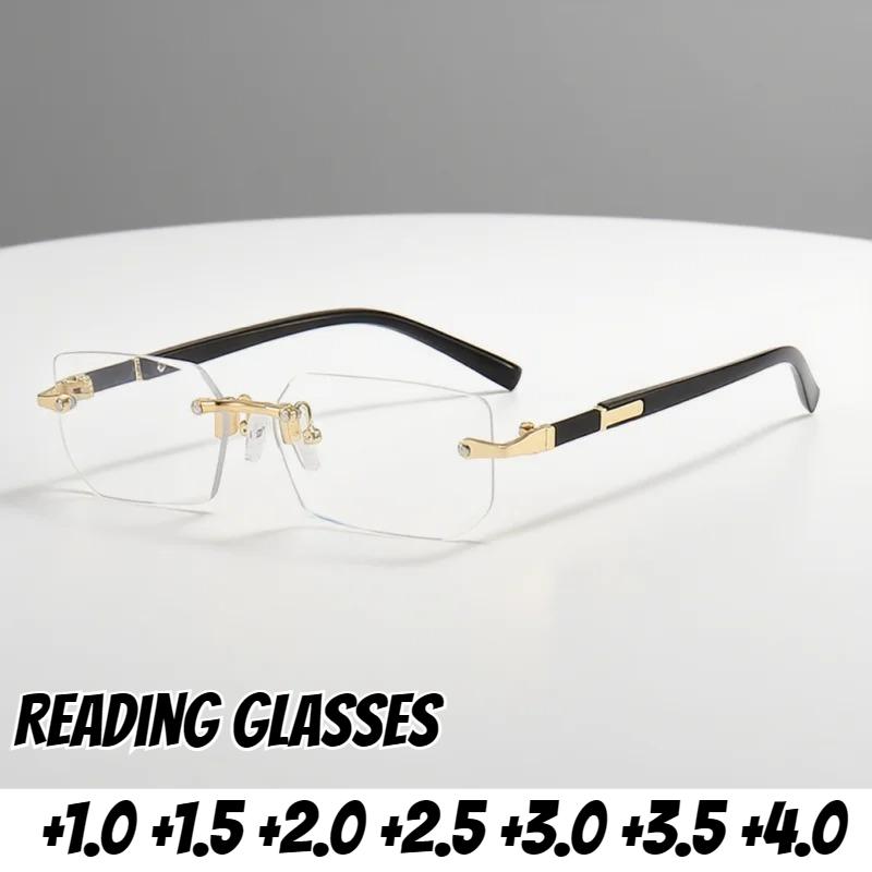 New Fashion Rimless Presbyopia Glasses Anti Blue Light Reading Glasses for Men Women Diopter +3.0 +3.5 +4.0 Clear Lens