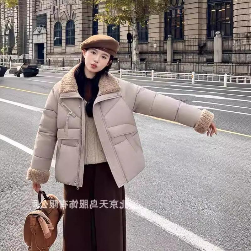 Fashion Short Down Cotton Clothes, Winter Women's Clothing Splicing Warm Casual Top, New Loose Lapel Cotton-padded Clothes.