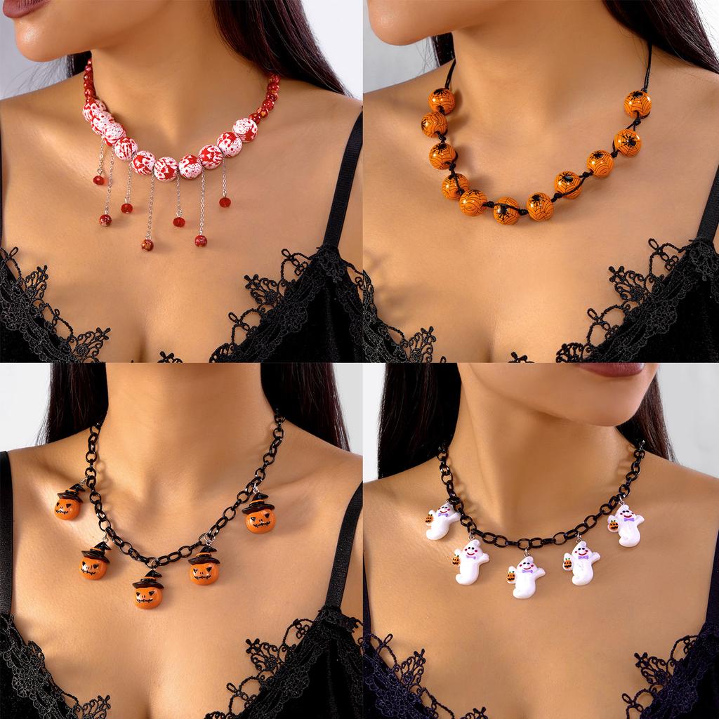 Trendige Goth Halloween Halskette für Damen Cartoon Lustiger Kürbis Geist Fledermaus Hexe Anhänger Halskette Mädchen Cosplay Party Schmuck Geschenk