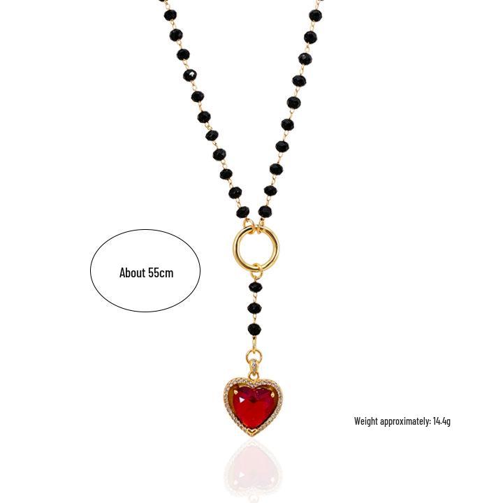 Minimalist Red Gemstone Heart Pendant Necklace - Women's Luxury Jewelry