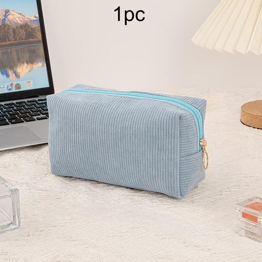 1pc Corduroy Makeup Bag Pencil Case Large Capacity Solid Stationery Storage Bag School Desktop Organizer Travel Lipstick Bag