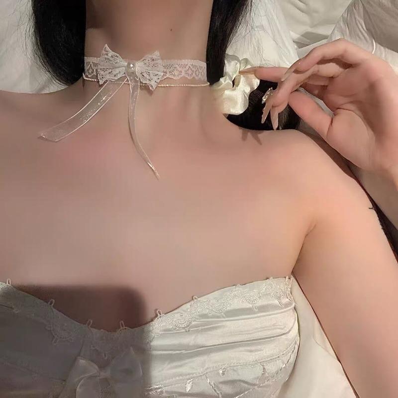 Lace collar necklace bow neck accessory choker necklace rope