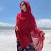 Big Red Po Cotton And Linen Scarf Desert Sunscreen Shawl Seaside Travel Beach Lady Decoration  Cotton Scarf Women Luxury
