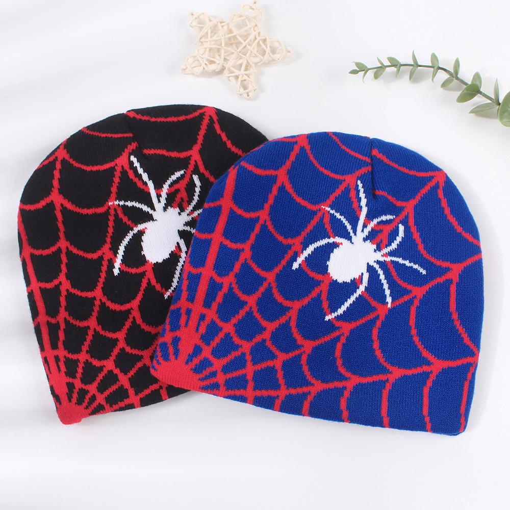 Autumn Winter Hip-hop Spider Web Knit Hat European American Style Unisex Warm Ear Protection Outdoor Wool Cap Black Blue