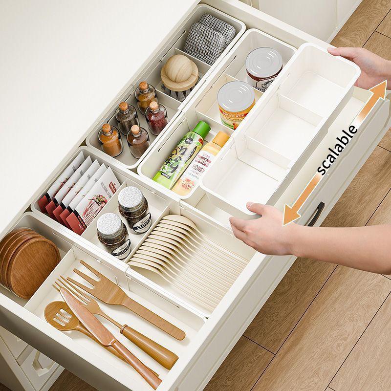 2Pcs Home Pull-Out Storage Box Drawer Telescopic Organizing Box Cosmetics Plastic Bedroom Study Partition Telescopic Box