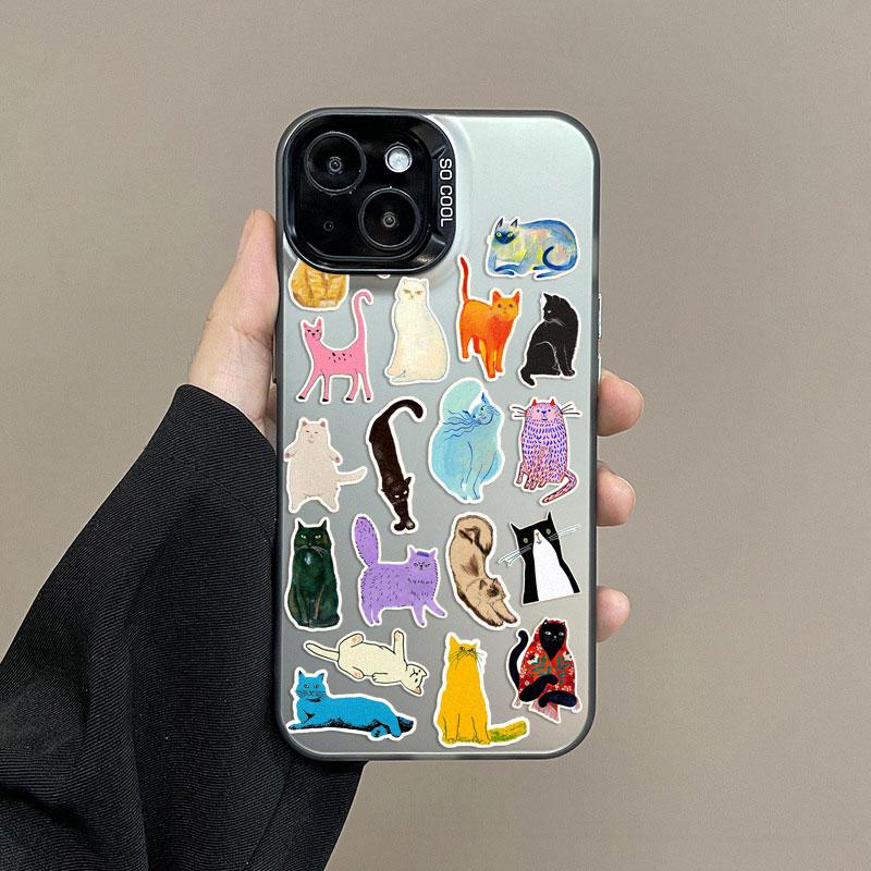 Creative Art Color Cats Laser Phone Case For iPhone 14 13 12 Mini 11 Pro Max 15 16 Pro Max Plus Shockproof Protective Back Cover