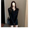 Autumn women's clothing sexy tight dress slim-fitting hip-wrapped small black dress knitted chic waist elastic short skirt